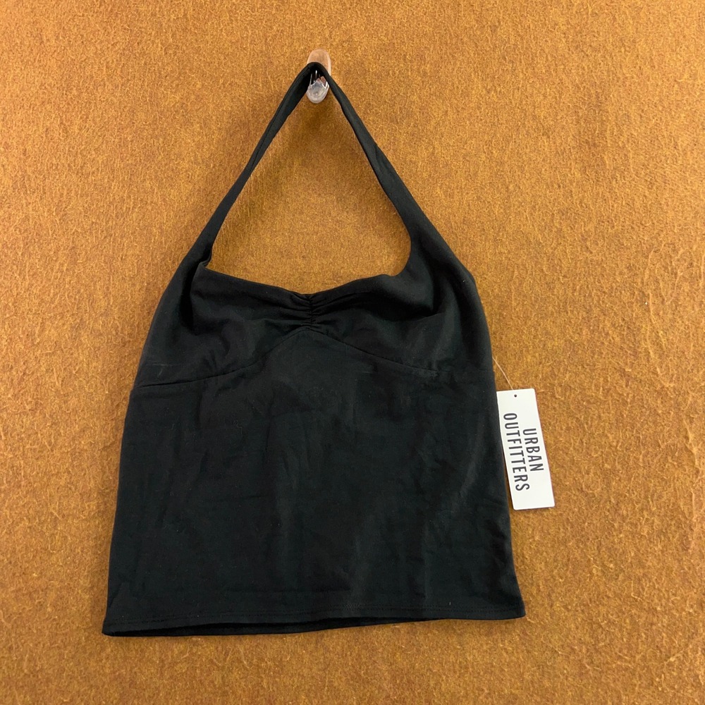 Out From Under Womens Medium Black Ruched Halter Crop Top NWT